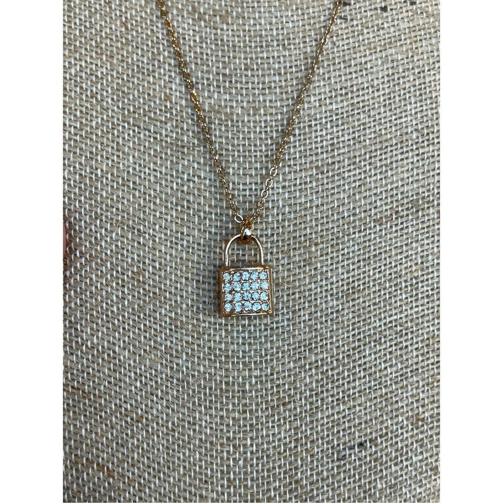 Gold Tone Rhinestone Locket Necklace
